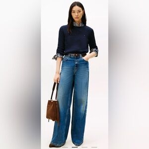 TOMMY HILFIGER Navy Cable Knit Preppy Crew Neck Sweater Size‎ L